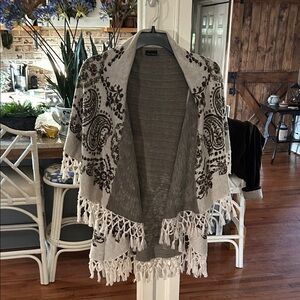 Coco + Carmen Gray and Black Fringe Poncho